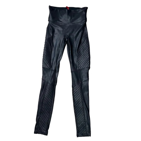 SPANX Faux Leather Moto High Waist Leggings Womens Size S Black Stretch - Picture 1 of 7